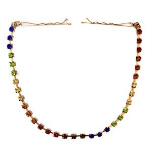 NEW - Rose Gold Rainbow Rhinestone Double Bobby Pin Chain Hair Accessory 14”